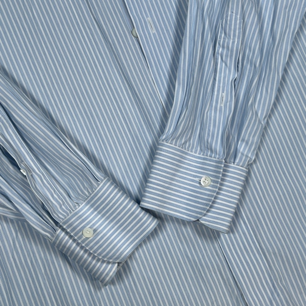 Ermenegildo Zegna Dress Shirt Men 16 Large Blue White Striped Luxury button down - Picture 5 of 16